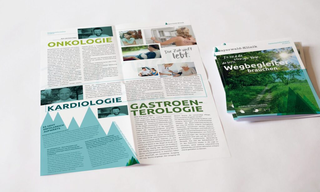 Werbeagentur, Weiden, Oberpfalz, Amberg, Cham, Hof, Marketing, Werbung, kreativmaleins, Geschäftsausstattung, Bayerwald-Klinik, Rehabilitation, Kardiologie, Onkologie, Hämatologie, Flyer, Branding, Broschüre, Logo, Farbpalette