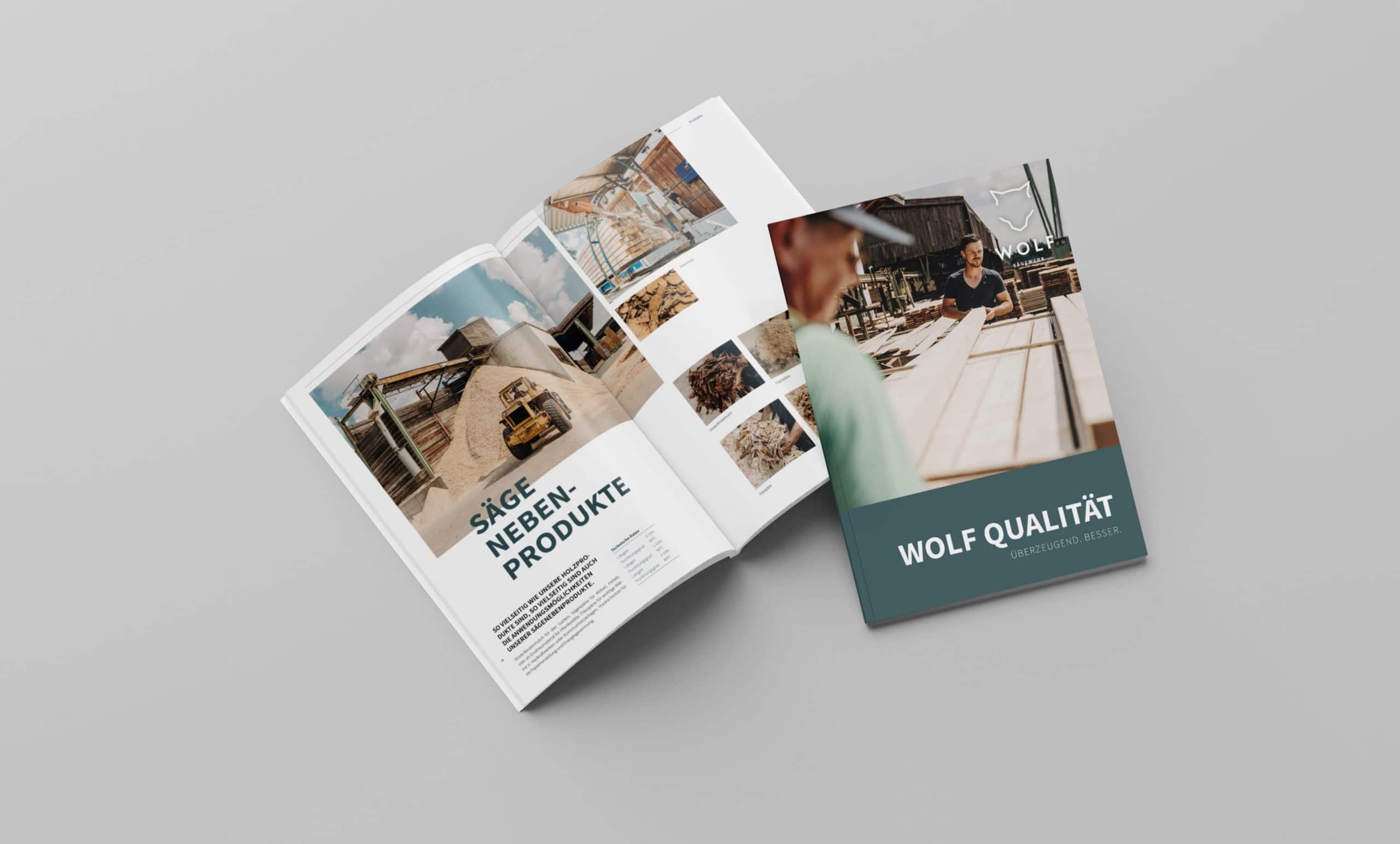 Werbeagentur, Weiden, Oberpfalz, Amberg, Cham, Hof, Marketing, Werbung, kreativmaleins, Geschäftsausstattung, Sägewerk Wolf, Webseite, Webdesign, Online, Branding, Broschüre, Image, Rinde, Sägespäne, Kanthölzer, Breitware, KVS/BSH-Rohware, Handwerk